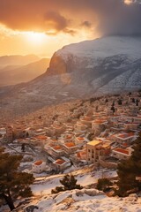 Fototapeta premium Sunrise over the mountains. AI generated art illustration.