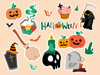 halloween cute sticker with autumn color