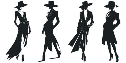 A set of girls in a coat and hat. Vector illustration