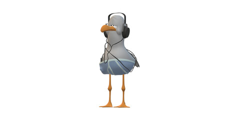 Seagull with Headphones isolated on a Transparent Background