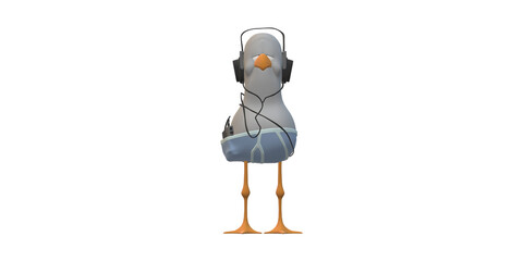 Seagull with Headphones isolated on a Transparent Background