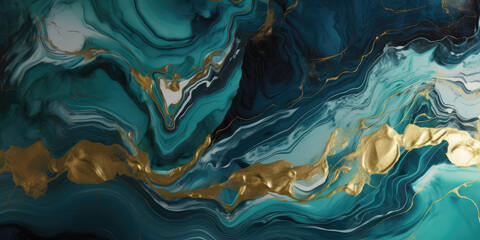 Obraz premium Abstract ocean marble texture. Natural Luxury background. Swirls of marble or the ripples of agate. Above Beautiful blue paint with the addition of gold powder. Generative AI photo imitation.