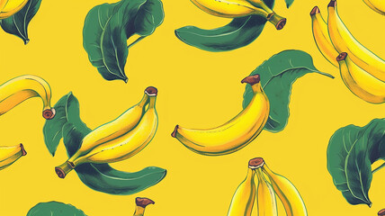 wallpaper o carta da parati con disegni di banane, stile giungla, banner con banane colorato, creato con ai - obrazy, fototapety, plakaty