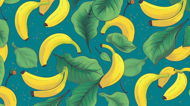 wallpaper o carta da parati con disegni di banane, stile giungla, banner con banane colorato, creato con ai