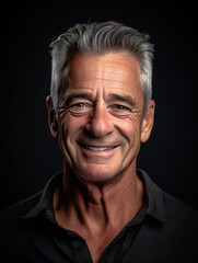 Obraz premium Attraktiver Mann im reifen Alter Gesicht Nahaufnahme im dunklen Licht