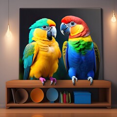 Modern digital painting of parrots. cockatoo