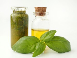 Olive oil and basil Next top a bottle of basil oil