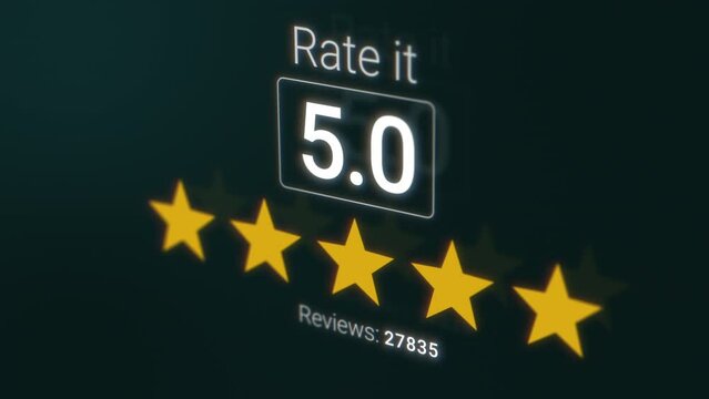 feedback about customer service, quality rating or product review, from 1 to 5 stars, counting reviews and score (3d render)