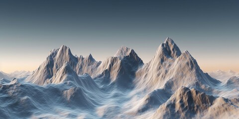 Fototapeta na wymiar 3d render, abstract panoramic background with rocky mountains. Terrain wallpaper, Generative AI
