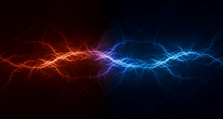 Red and blue fractal lightning background, electrical abstract - 612040707