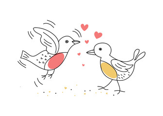 Birds, doodle style drawings. Abstract birds. Vector illustration on white isolated background.