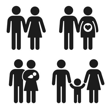 Couple pregnancy and child icons