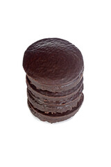 stack of small chocolate covered sponge cakes