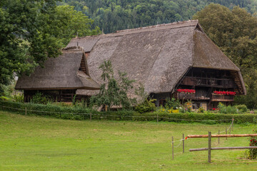 Old farmhouse in Black Forest Open Air Museum in Gutach village in Baden-Wuerttemberg, Germany