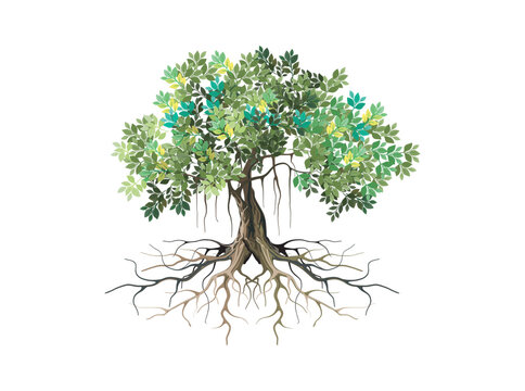 banyan tree and roots illustration vector