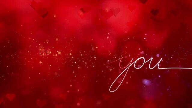 Loop red hearts background with love you phrase animation.