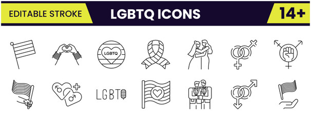 LGBTQ vector icon set. Editable stroke icon collection.
