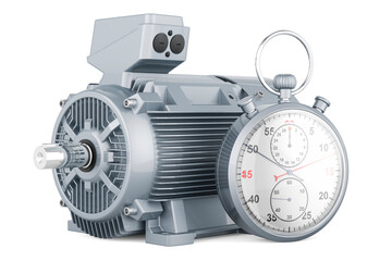 Industrial electric motor with stopwatch, 3D rendering