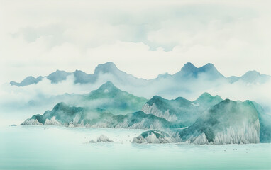 Chinese painting style landscape,created with generative ai tecnology