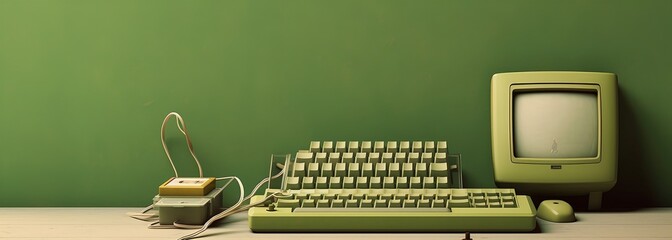 a computer, an iphone and other objects on a desk, in the style of gray and green, made of paperclips, tasteful use of negative space, minimalist backgrounds, generative ai