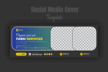 Organic food and farming, lawn garden service social media cover design template flyer for multipurpose use agriculture promotion online site with green gradient color shape on white background