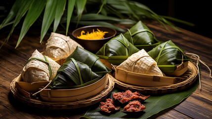 Dragon Boat Festival Chinese rice dumpling jujube zongzi. Generative AI