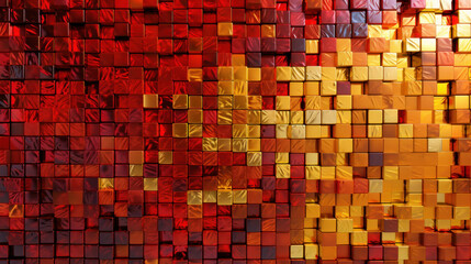Gilded Symphony: Abstract Mosaic Tapestry with Dark Red to Gold Color Gradient. Generative AI