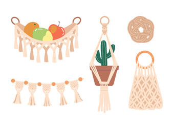 Exquisite Macrame Decor Set. Intricately Handcrafted With Knots And Textures, Adds A Bohemian Touch To Any Space