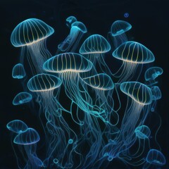 Jellyfish on a black background. Fantastic background. AI generated