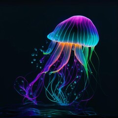 Jellyfish on a black background. Fantastic background. AI generated