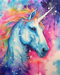 Obraz na płótnie Canvas art unicorn in space . dreamlike background with unicorn . Hand Drawn Style illustration