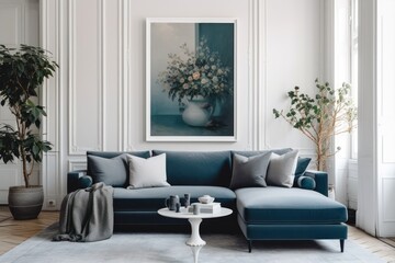 Fototapeta premium Close-up of a Luxurious Couch in a Designer Living Room. 3d render.