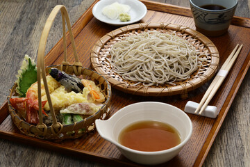tempura soba, Japanese buckwheat noodles with assorted tempura