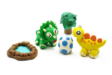 modeling clay, clay, dinosaur, animal, education, art, kid, white, colors, red, yellow, green, egg, tree, blue, purple