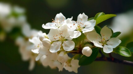 Branch of apple blossoms. Generative AI.