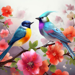 Birds and flower in same style with generative AI technology
