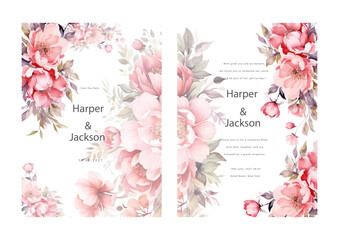Fototapeta na wymiar Pinkish floral wedding card set. Beautiful roses design template.