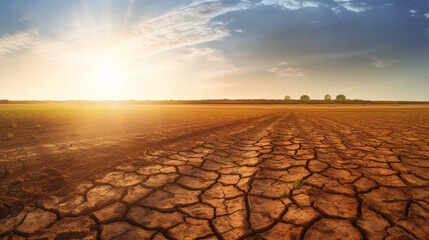 Expanse of sun scorched agriculture farmland environmental drought
16:9 aspect ratio. Generated with AI
