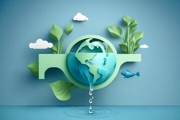 Paper cut , Environmental protection and save earth water , Ecology and world water day , Saving water and world Environment day , Created with generative AI
