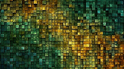 Harmony Unveiled: Abstract Rectangular Mosaic with Dark Green to Gold Color Gradient. Generative AI