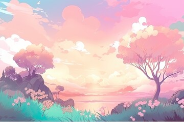 Fototapeta na wymiar Anime style background in pastel colors