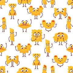 Seamless Pattern With Adorable Pasta Characters Bringing A Playful And Whimsical Touch To Design. Repeated Background