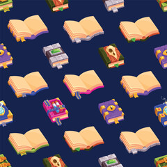 Enchanting Seamless Pattern Featuring Magic Books, Casting A Spell Of Wonder And Mystery, Cartoon Vector Illustration