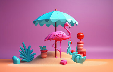 3d summer illustration of umbrella in sea beach 3d