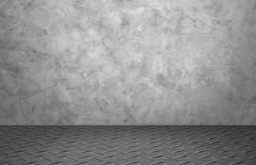 Empty of interior decoration perspective from rusty steel floor and modern bright with black and white concreate of architecture building structure background.