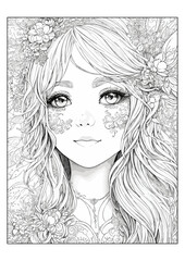 Fantasy Garden Fairy Coloring Page. A4. AI Generate