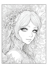 Fantasy Garden Fairy Coloring Page. A4. AI Generate
