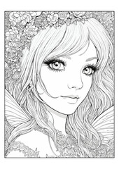 Fantasy Garden Fairy Coloring Page. A4. AI Generate