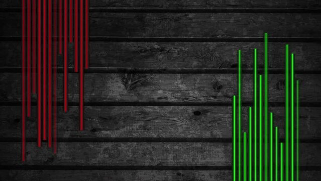 Grunge black wooden background with red green neon laser lines. Seamless looping retro motion design. Video animation Ultra HD 4K 3840x2160