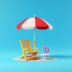minimal beach chairs and umbrella on sand minimal 3d 